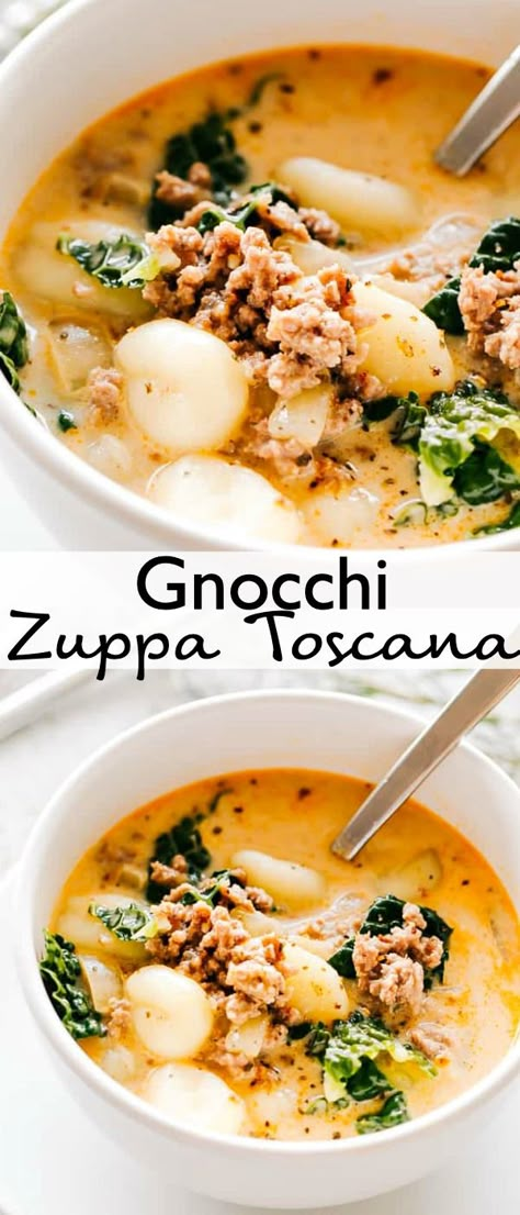 Zuppa Gnocchi Soup, Creamy Tuscan Soup, Gnocchi Italian, Diethood Recipes, Olive Garden Pasta, Gnocchi Recipes Soup, Olive Garden Zuppa Toscana, Recipe Copycat, Olive Garden Copycat