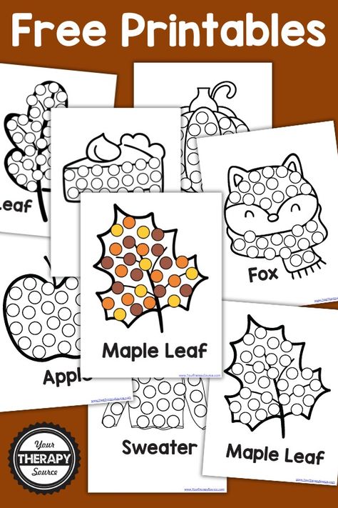 Fall Dot Marker Printables - Free - Your Therapy Source Fall Themed Occupational Therapy Activities, Fall Do A Dot Printables Free, Fall Dot Painting Free Printables, Fall Worksheets For Toddlers, Thanksgiving Dot Marker Printables, Dot Sticker Activities Free Printables, Dot Markers Printables Free, Dot Marker Activities Free Printables, Fall Dot Marker Printables Free