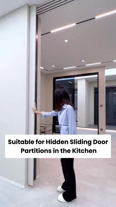 Top Creative Open Kitchen Partition Ideas for Modern Homes Partition Sliding Door, Hidden Sliding Door, Open Kitchen Partition Ideas, Kitchen Partition Ideas, Sliding Partition Doors, Hidden Doors In Walls, Living Room Sliding Doors, Kitchen Sliding Doors, Glass Partition Designs