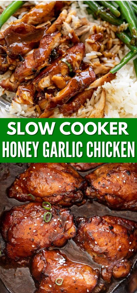 Lean Program, Chicken Slowcooker, Slow Cooker Honey Garlic Chicken, Crockpot Chicken Thighs, Garlic Chicken Recipe, March Food, Slow Cooker Chicken Thighs, Chicken Keto, Honey Chipotle