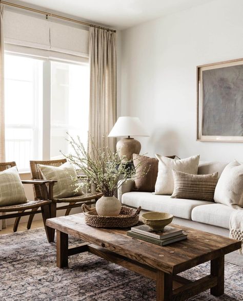 Decorating With Neutrals - 10 Important Designer Tips Sand And Stone Living Room, All Beige Living Room, House Inspiration Living Room, Organic Earthy Living Room, Gray And Cream Living Room, Earthy Neutral Living Room, Earthy Modern Decor, Cheap Couches, Organic Modern Living Room