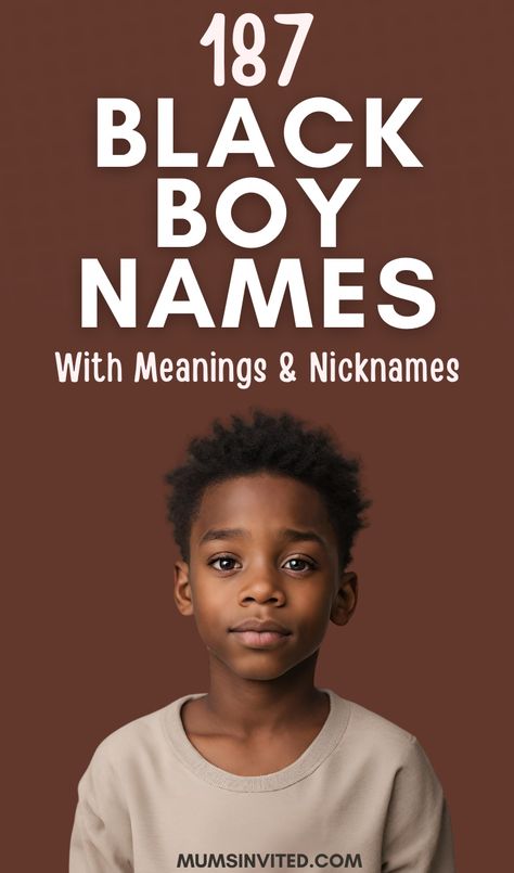 Choose a cute yet strong Black boy name for your little man from this list of rare, uncommon, & totally cool Black baby boy names specially curated for the African American. Blending biblical, cultural, & contemporary influences, these badass Black boy name ideas go beyond familiar black boy names to give your child a unique identity. Find the perfect rare Black boy name and its powerful meaning! African American Boy Names, African Boy Names, Black Baby Boy Names, Color Names Baby, African American Names, American Boy Names, Boys Names Rare, Baby Boy Middle Names, Boy Name Ideas