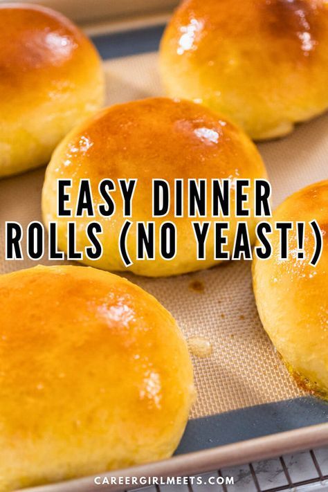 This easy dinner rolls recipe requires no yeast! Prep time is about five minutes, and then the bake time is under 15 minutes. These soft, buttery rolls are incredibly delicious and a must-try when serving almost any dinner dish. Adding a couple of tablespoons of mayo to the bread batter makes these dinner rolls extra soft! // easy dinner rolls no yeast // homemade bread rolls // from scratch // Quick And Easy Rolls No Yeast, Instant Dry Yeast Bread Recipes, Good Easy Sides For Dinner, Momma’s Easy No Yeast Dinner Rolls, No Yeast Rolls Recipes, Sheet Pan Dinner Rolls, Dinner Bread Rolls, Quick Yeast Rolls Small Batch, Easy Dinner Rolls Recipe No Stand Mixer