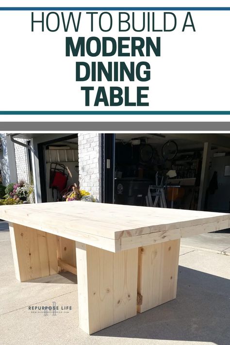 How to build a DIY Modern Dining Table. This easy to follow, step by step tutorial will show you how to make a table that will have people asking what upscale furniture store you bought it from. The best part-you saved a ton of money building it yourself! How To Make An Old Dining Table Look Modern, Large Dining Room Table Diy, Dining Room Table Plans Diy, Modern Diy Dining Table, Modern Ding Table, Diy Contemporary Dining Table, Diy Chunky Dining Table, Diy Modern Table, Birch Wood Table