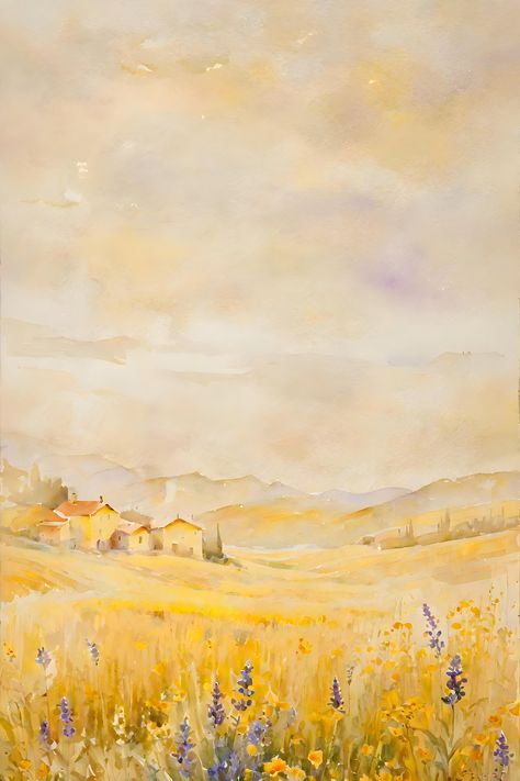 Yellow Impressionist Painting, Aesthetic Watercolor Background, Yellowing Wallpaper, Field Of Yellow Flowers Painting, Goldenrod Painting, Watercolor Grass Field, Fall Watercolor Wallpaper, Wild Flower Watercolor Paintings, Yellow Watercolor Painting