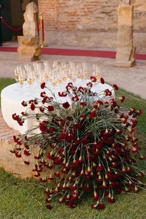 Met Gala-Inspired Monastery Weddings in Spain | Blog | Open the Door Events | Wedding planner Spain Unique Wedding Floral Arrangements, Wedding Inspo Unique, Chic Fall Wedding, European Wedding Florals, Moody Modern Wedding, The Wed, Romantic Italian Wedding Aesthetic, Red Floral Wedding, Engagement Party Flowers