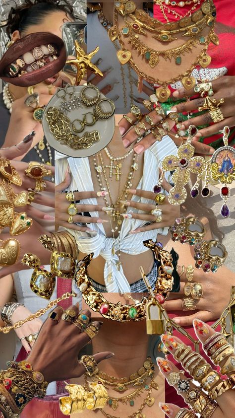 maximalist jewelry 🪽#jewelry #gold #maximalist #vibes #y2k Y2k Maximalist, Maximalist Jewelry, Chunky Gold Jewelry, Xoxo Jewelry, Dope Jewelry Accessories, Earthy Jewelry, Y2k Jewelry, Necklaces And Bracelets, Dope Jewelry