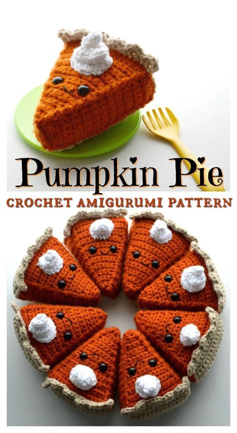 I love this sweet little pumpkin pie amigurumi crochet pattern! Kawaii crochet is such a fun kids' play food idea! Perfect for Thanksgiving! And low in calories! Nat Peterson Crochet Pattern, Free Video Game Crochet Patterns, Really Easy Things To Crochet For Beginners, Crochet Food Blanket, Free Thanksgiving Crochet Patterns, Crochet Amigurumi Food Free Patterns, Crochet Food Amigurumi, Crochet Dessert Free Pattern, Crochet Play Food Free Pattern