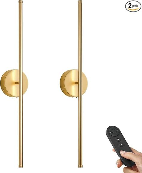 KARTOOSH Battery Operated Wall Sconces with Remote Control, Dimmable Wall Sconces Set of Two, 350°Rotate, 3000K LED Gold Wireless Wall Light for Living Room, Bedroom, Hallway, 28.3 Inch (2 Pack) - Amazon.com Led Living Room Ideas, Wireless Lighting Ceilings, Battery Operated Wall Sconces, Wall Sconces Living Room, Sconces Living Room, Light For Living Room, Hallway Lighting, Bedroom Hallway, Led Wall Lights