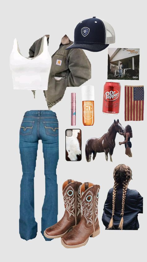 country girl fit #western #cowgirl #countrygirl #usa Outfit Ideas Country Girl, Long Sleeve Country Outfits, Country Side Outfit Girl, Cute Country Outfits For School For Highschool, Western Style Inspiration, County Outfit Ideas, Southern Girl Aesthetic Outfits, Rainy Western Outfit, Country Aesthetic Outfit Women