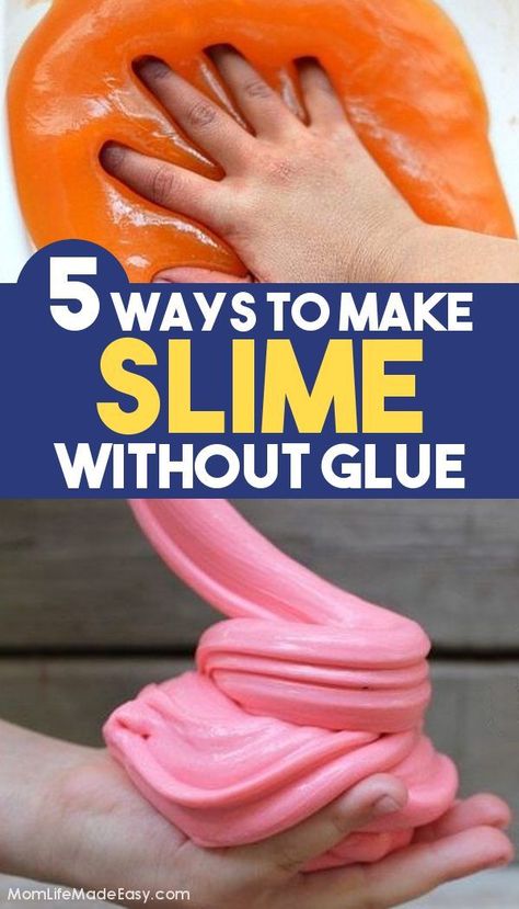 Learn how to make slime without glue and without borax for an easy all natural slime! Several are made without cornstarch as well, so you can pick the best slime recipe for your kids! A fun activity for boys and for girls indoors or outdoors! These simple recipes are easy enough for kids to help make the final product. Try one today! #ActivitiesForKids #Slime #ForKids #FunForKids #SlimeRecipes Slime Recipes Without Glue, Making Slime Without Glue, Slime With Out Glue, Best Slime Recipe, Slime Without Glue Recipe, Easy To Make Slime, Cornstarch Slime, Fluffy Slime Without Glue, Make Slime Without Glue