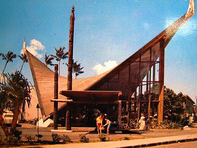 Hyperbolic Paraboloid, Exterior Siding Colors, Googie Architecture, Bamboo Architecture, Station Service, Tropical Architecture, Vintage Tiki, Roof Architecture, Mid Century Architecture