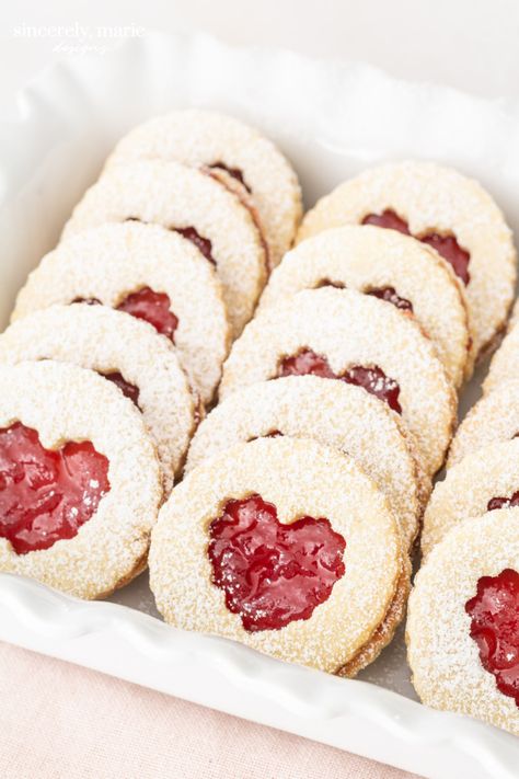 Linzer Strawberry Heart Cookies - Sincerely, Marie Designs Heart Cookies Aesthetic, Cookies Aesthetic, Family Pizza Night, Strawberry Heart, Linzer Cookies, Strawberry Hearts, Fresh Baked Cookies, Strawberry Cookies, Valentines Day Food