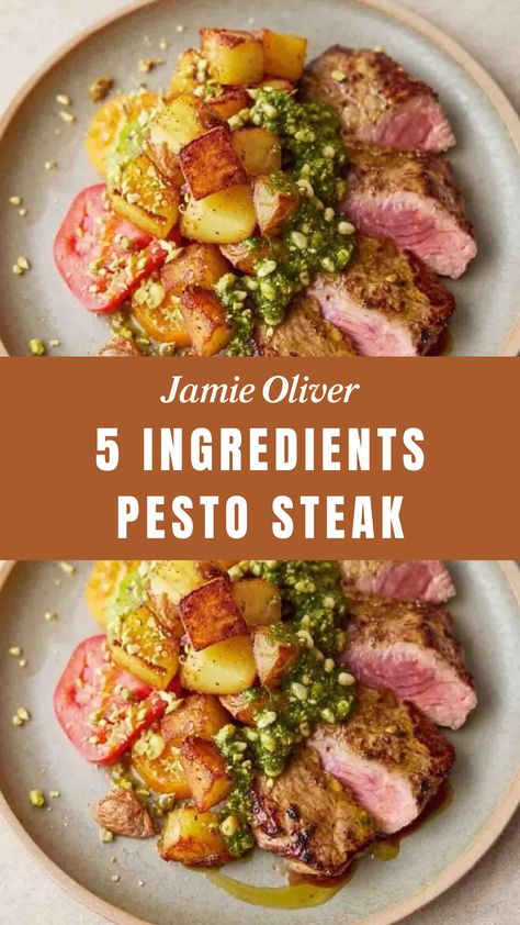 Jamie Oliver 5 Ingredients Pesto Steak 5 Ingredient Recipes Jamie Oliver, Jamie Oliver Recipes 5 Ingredients, Jamie Oliver 5 Ingredients Recipes, Pesto Steak, Sirloin Steak Recipe, Jamie Oliver 5 Ingredients, Green Pesto, Sirloin Steak, Jamie Oliver Recipes