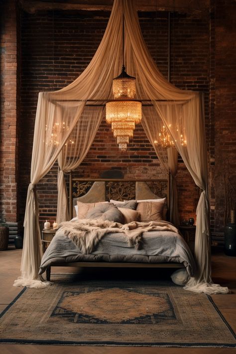 Eclectic Bedroom Ideas | Eclectic Home Ideas Ceiling Canopy Bedroom, Canopy Bed Ideas For Adults Diy, Gatsby Bedroom, Eclectic Interior Design Luxury, Tulum Bedroom, Bedroom Ideas Eclectic, Goddess Bedroom, Whimsical Bed, Airbnb Hacks