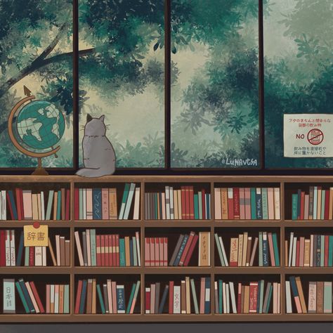 Ghibli Books Aesthetic, Book Themed Widgets, Study Studio Ghibli, Studio Ghibli Reading, Book Club Aesthetic Wallpaper, Library Aesthetic Drawing, Studio Ghibli School, Studio Ghibli Astethic, Ghibli Notion Header