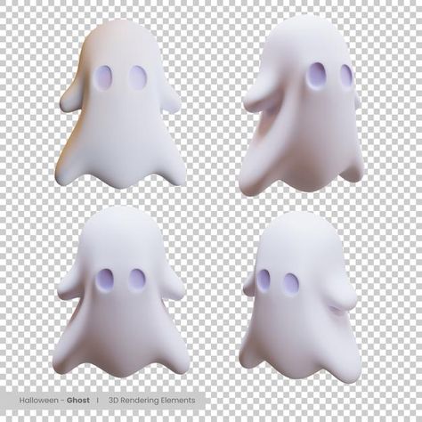 Halloween 3d Illustration, Cute Ghost Character Design, Halloween 3d Art, Ghost Bread, Ghost Ideas, Blender Character, Halloween Elements, Ghost Games, 3d Elements