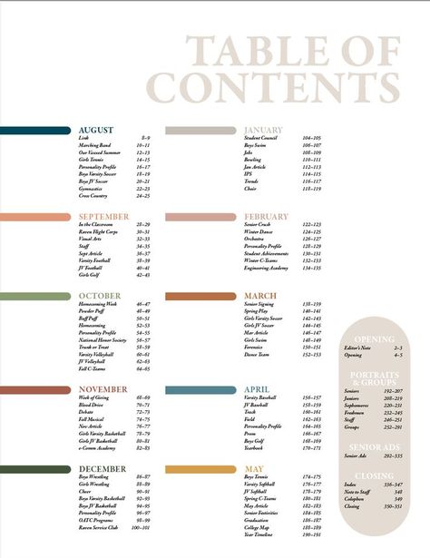 #yearbook #herffjones #ybk #olathenorthwest #onwybk #spreads #design #photography #copy #tableofcontents Yearbook Table Of Contents, Table Of Contents Ideas, Highschool Yearbook Ideas, Contents Ideas, Design Yearbook, Table Of Contents Design, Winter Dance, Personality Profile, Yearbook Themes