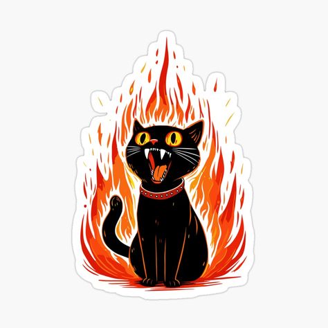 Get my art printed on awesome products. Support me at Redbubble #RBandME: https://www.redbubble.com/i/sticker/Black-Cat-On-Fire-by-Gkinoki/156235392.EJUG5?asc=u Aesthetic Stickers Random, Halloween Stickers Aesthetic, Fire Sticker, Black Cat Tattoos, Black Cat Sticker, Sticker Chart, 8bit Art, Cute Laptop Stickers, Halloween Sticker