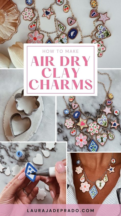 DIY Air Dry Clay Necklace Charms - Laura Jade Prado- #Air #Charms #Clay #DIY #Dry #Jade #Laura #Necklace #Prado Check more at https://howcandothis.com/diyideas/diy-air-dry-clay-necklace-charms-laura-jade-prado-2/ Gift For Designer, Make Your Own Charm Necklace, Air Clay Diy Ideas, Handmade Gifts For Kids To Make, Air Dry Clay Pendants Diy, Jovi Air Dry Clay Ideas, Air Dry Clay Beads Diy, Ceramic Charms Diy, Air Dry Clay Charms Diy