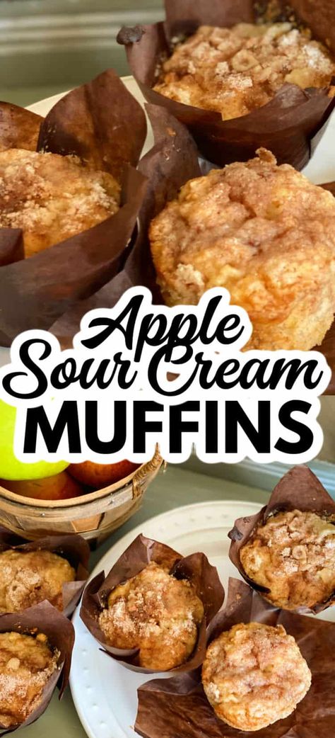 These easy cinnamon apple sour cream muffins are perfect for breakfast bread or snack any day! Delicious cinnamon and apple spice flavors for the perfect fall breakfast or snack. Muffins Recipes Easy, Muffins With Sour Cream, Apple Cinnamon Muffins Recipe, Fall Bread Recipes, Yummy Muffins, Sour Cream Muffins, Apple Muffin Recipes, Muffins Recipes, Apple Recipes Easy