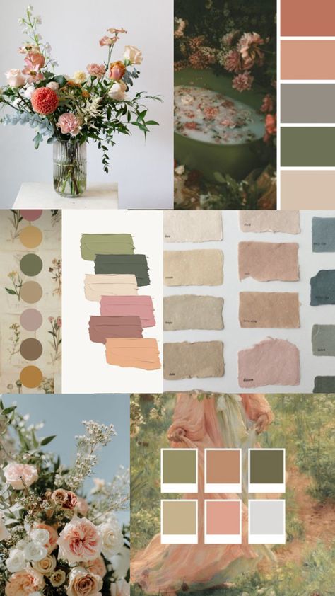 Muted neutrals Muted Neutrals Wedding, Muted Pastel Home Decor, Muted Color Interior Design, Muted Bridesmaid Dresses Colour Palettes, Muted Color Palette Wedding, Dusty Pastel Color Palette, Neutral Spring Color Palette, Modern Spring Color Palette, Muted Fall Color Palette Wedding