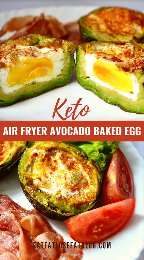 Egg Air Fryer, Air Fryer Avocado, Air Fryer Recipes Keto, Air Fryer Recipes Breakfast, Keto Air Fryer, Baked Egg, Baked Avocado, Air Fryer Recipe, Air Fryer Oven Recipes