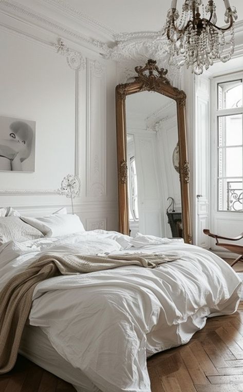 Embrace Parisian Elegance: Incorporate Paris-Themed Interior Design into Your Home - aIDyl - An Interior Design Agency French Room Design, Art Deco Parisian Apartment, Parisian Balcony Decor, Romantic Home Interior, Parisian Minimalist Style Home, Bedroom Idea Minimalist, Classic French Interior Design, Parisian Chic Style Home, Paris Bedroom Aesthetic