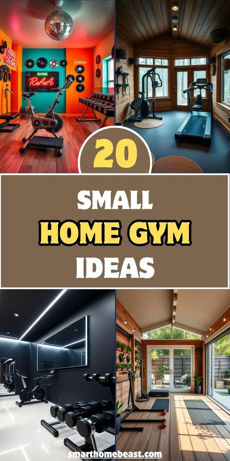 Maximize your workout space with these 20 small home gym ideas. From compact equipment setups to smart storage solutions, create a functional and motivating fitness area, no matter the size. Gym Wall Storage Ideas, Home Gym Sheds, Basement Ideas Workout Area, Work Out Area In Garage, Small Gym In Basement, In House Gym Ideas, Basement Gym Flooring Ideas, Home Workout Gym Ideas, Workout Room Ideas Home Garage