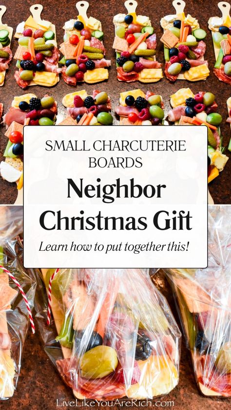 Neighbor Christmas Gift Small Charcuterie Boards - Live Like You Are Rich Gifting A Charcuterie Board, Healthy Neighbor Christmas Gifts, Gift Charcuterie Board Ideas, How To Gift A Charcuterie Board, How To Wrap A Charcuterie Board As A Gift, Christmas Charcuterie Board Gift Ideas, Christmas Charcuterie Box Ideas, Mini Charcuterie Board Gift Ideas, Mini Christmas Charcuterie Board