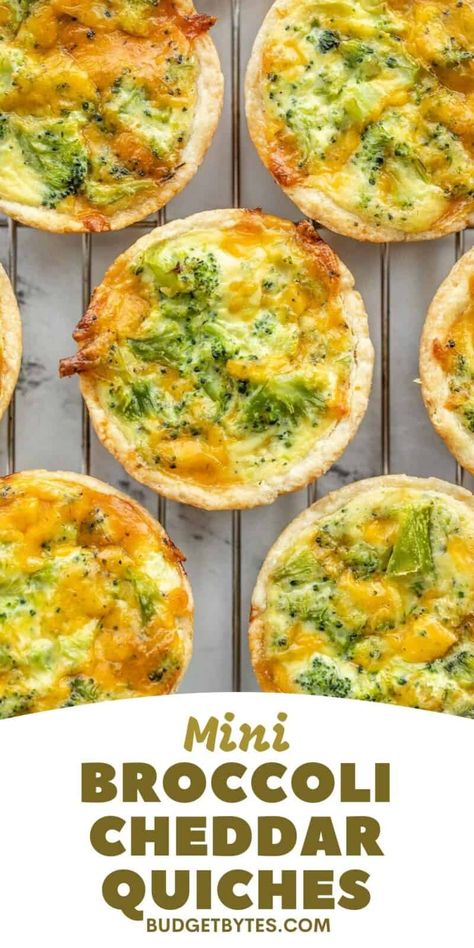 Sharable Food, Muffin Meals, Broccoli Cheddar Bites, Broccoli Cheese Quiche, Broccoli Quiche Recipes, Travel Meals, Broccoli Cheddar Quiche, Cheddar Quiche, Mini Pie Crust