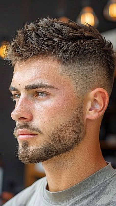 24 Modern Crew Cuts for Men Crew Cut Haircut, Men Fade Haircut Short, Young Men Haircuts, Men Hair Highlights, Short Fade Haircut, Mens Haircuts Short Hair, Mens Hairstyles Thick Hair, Men's Short Hair, Beard Hairstyle