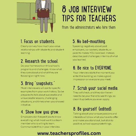 Teacher job interview  tips Teaching Assistant Interview Questions, English Teacher Interview Questions, Teacher Interview Questions And Answers, Interview For Teachers Teaching Jobs, Interview Tips For Teachers, Quit Teaching Job, Teacher Job Interview, Jobs For Teachers, Job Interview Tips