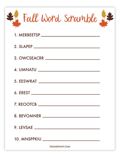 Fall Word Scramble, Fall Puzzles, Fall Word Search, Apple Template, Therapy Interventions, Autumn Puzzle, Unscramble Words, Free Time Activities, Scramble Game