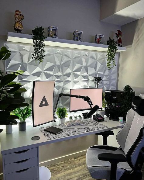 Games Room Inspiration, Gaming Desk Setup, Home Studio Setup, Gamer Room Decor, Desktop Setup, Seni Dan Kraf, Bedroom Setup, Computer Room, Gaming Room Setup