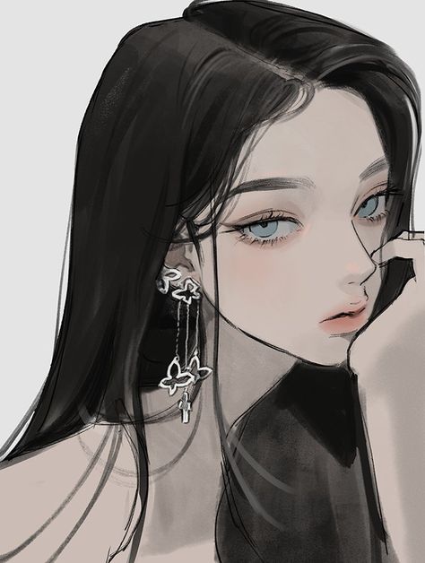 Eriol_s on twitter!! Black Hair And Blue Eyes, 얼굴 드로잉, 얼굴 그리기, Digital Art Anime, Girls Cartoon Art, Digital Art Girl, Art Inspiration Drawing, Art Reference Poses, Pretty Art