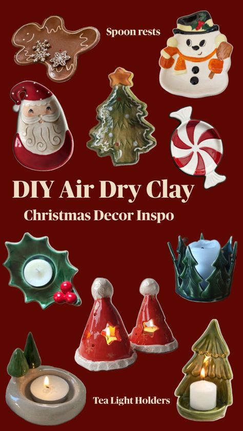 DIY Air Dry Clay Christmas Decor/ Craft Inspo - Vinatge Ceramic Inspired DIY Decor Christmas Decor Craft, Air Dry Clay Christmas, Clay Christmas Decorations, Kitchen Christmas Gifts, Diy Air Dry Clay, Air Dry Clay Projects, Clay Christmas, Noel Diy, Clay Diy Projects