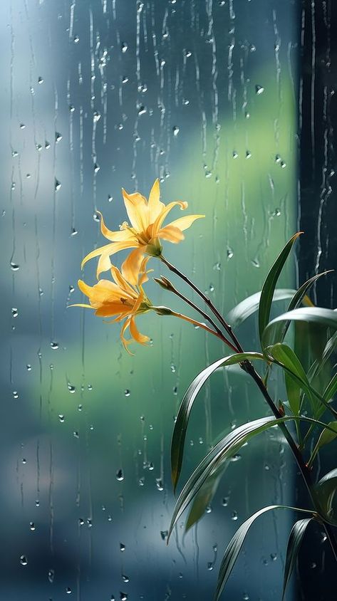 A rain scene with plant flower petal glass. | premium image by rawpixel.com Natural Flowers Images, Abstract Nature Photography, Raining Pictures, Raining Wallpaper, Rain In Nature, Rain Images Beautiful, Flowers In Rain, Flowers And Rain, Beautiful Flower Wallpaper