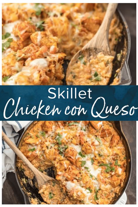 Queso Chicken Skillet, Chicken Talavera Recipe, Easy Weeknight Dinners One Pot, Mexican Pollo Loco Chicken Recipe, Chicken Rice And Queso, Acp Recipe Mexican, Mexican Rice With Chicken, Acp Recipe, Pollo Loco Chicken Recipe