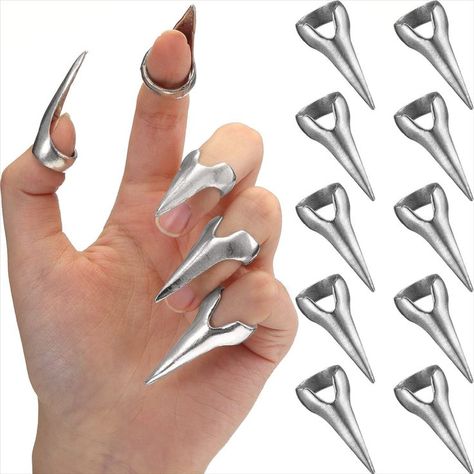 10 Pieces Halloween Finger Claws Cosplay Claws Rings Full Finger Set Retro Metal Nail Punk Rock Nail Finger Armor Gothic Talon Nail Fingertip Claw for Cosplay Nail Art Holiday Party (Silver) Cosplay Claws, Finger Claws, Finger Armor, Nail Finger, Ring Horror, Talon Nails, Vampire Ring, Hair Parting, Rock Nails