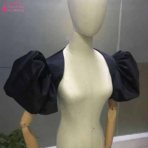 Short Puff Sleeve Satin Jacket Black Elegant Cape Detachable Sleeve Jacket ZJ044 - AliExpress Classy Style Outfits, Elegant Cape, Wedding Jackets, Dress Designing, Fashion Design Template, Peacock Dress, Exaggerated Sleeves, Detachable Sleeves, Puff Dress