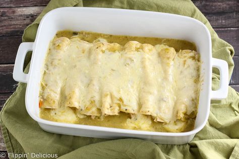 Chicken Enchiladas Green Sauce, Dairy Free Enchiladas, Green Chicken Enchilada Casserole, Gluten Free Chicken Enchiladas, Green Chili Casserole, Green Chili Chicken Enchiladas, Green Chili Enchiladas, Gluten Free Casserole, Gluten Free Enchiladas