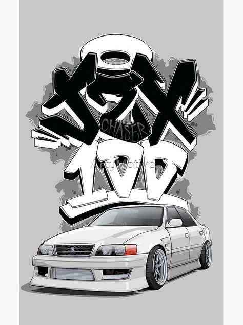 "Chaser jzx100 (white) with graffiti background," Poster by ArtyMotive | Redbubble Toyota Chaser Drawing, Toyota Chaser Wallpapers, Toyota Chaser Jzx100 Wallpaper, Jdm Graffiti, Jdm Drawing, Graffiti Posters, Jzx100 Chaser, Toyota Chaser Jzx100, Jdm Logo