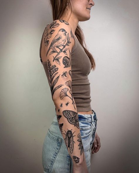 Natur Tattoo Arm, Earthy Tattoos, Whimsical Tattoos, Nature Tattoo Sleeve, Garden Tattoos, Mushroom Tattoos, 4 Tattoo, Vine Tattoos, Arm Sleeve Tattoos