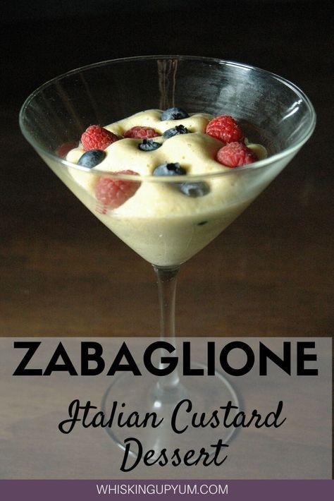 This easy Zabaglione recipe is a great Italian Custard Dessert. | Classic Zabaglione Recipe | Easy custard recipe | Easy zabaglione dessert | Zabaglione with fresh berries recipe | Classic Italian Custard Dessert | zabaglione recipe marsala wine | authentic zabaglione recipe | zabaglione recipe custard | zabaglione recipe easy | easy dessert recipe | no bake dessert recipe | dessert recipes easy | homemade dessert | zabaione | zabaione ricetta | authentic zabaione recipe | homemade baking Wine Berry Recipes, Italian Custard Desserts, Italian Custard Recipe, Easy Custard Recipe, Zabaglione Recipe, Italian Treats, Custard Recipe Easy, Italian Custard, Easy Custard