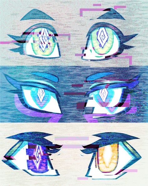 Shiny Eyes Drawing, Glitching Drawing, Glitch Oc Design, How To Draw Glitch, Robot Eyes Drawing, Glitch Character Design, Glitch Powers, Glitch Effect Art, Netrunner Art