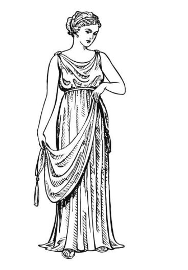 ancient Greco dress style characteristic of the Hellenistic period, "a kind of tunic formed by folding and wrapping a single rectangular piece of fabric around the body. Women's chitons usually provided more modesty, reaching from shoulders to ankle, while men often wore their chitons at knee length."  Read more: http://www.fashionencyclopedia.com/fashion_costume_culture/The-Ancient-World-Greece/Doric-Chiton.html#ixzz5ll0iuG8U Ancient Greece Clothing, Ancient Greek Dress, Greek Chiton, Ancient Greece Fashion, Ancient Greek Costumes, Greece Dress, Ancient Greek Clothing, Famous Clothes, Ancient Greece Art