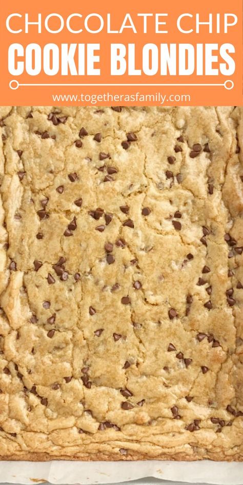 Baking Blondies, Cookie Blondies, Best Blondies, Chocolate Chip Cookie Bar Recipe, Blondies Cookies, Blondie Recipes, Blondie Recipe, Chocolate Chip Shortbread Cookies, Chocolate Chip Blondies