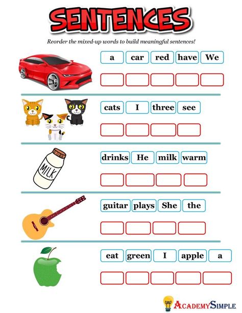 Scrambled Sentences Worksheet, Unscramble Sentences, Writing Sentences Worksheets, Sentences Worksheet, Scrambled Sentences, Kinds Of Sentences, Common App Essay, Making Sentences, Unscramble Words