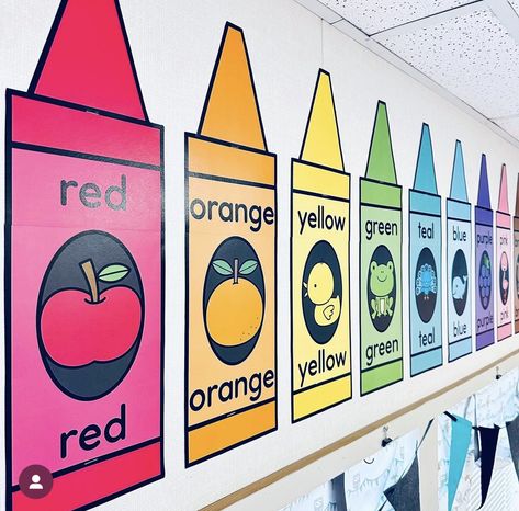 Crafts For The Classroom, Crayon Themed Classroom, Color Posters, Preschool Rooms, Kindergarten Classroom Decor, Modern Classroom, Preschool Classroom Decor, Color Poster, Toddler Classroom